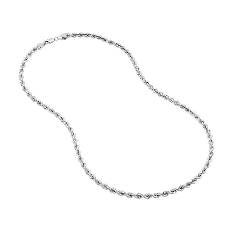 14k White Gold Light Rope Chain Necklace 4mm 030 Gauge