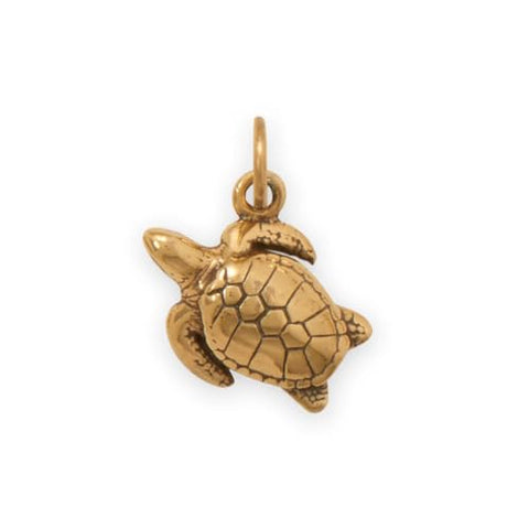 Sea Turtle Charm Gold-plated Sterling Silver, Made in the USA