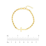 14k Yellow Gold Rope Bracelet with Side Set Cross Adjustable Length