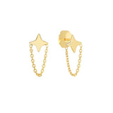 14k Yellow Gold North Star Earrings with Chain Drop