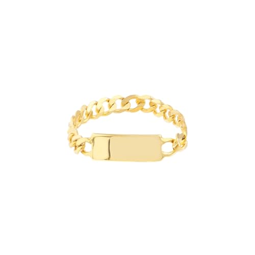 14k Yellow Gold Curb Chain Ring with Plain ID Plate Tag