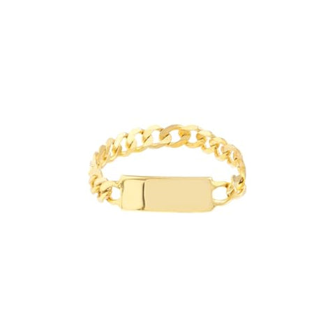 14k Yellow Gold Curb Chain Ring with Plain ID Plate Tag