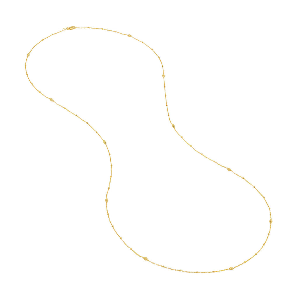 Long Necklace Yellow Gold-plated Sterling Silver with Station Diamond-cut Beads