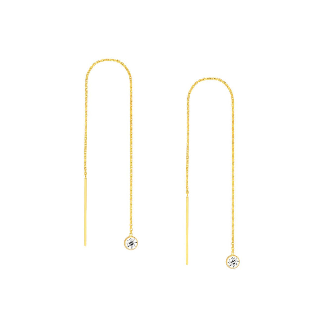 Threader Earrings 14K Yellow Gold with Cubic Zirconia and Bar Ends