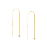 Threader Earrings 14K Yellow Gold with Cubic Zirconia and Bar Ends