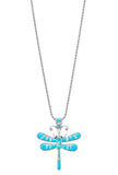 Handmade Sterling Silver Dragonfly Necklace with Reconstituted Turquoise and Synthetic Opal Inlay on Rope Chain