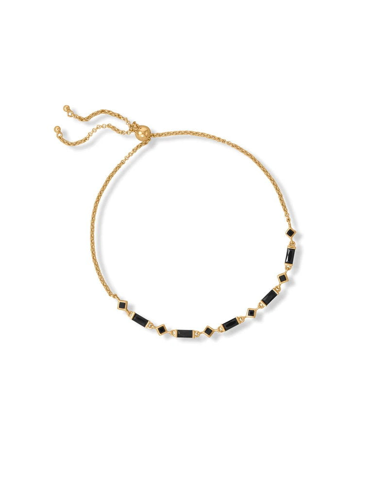 Bolo Bracelet with Black Cubic Zirconia Baguette 14k Gold-plated Sterling