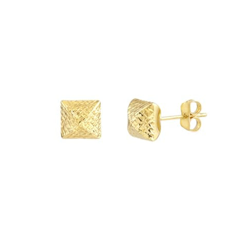 10k Yellow Gold Puffed Triangle Pyramid Stud Earrings 7mm Diamond-cut