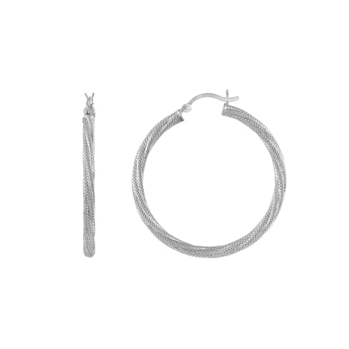 Sterling Silver Twist Hoop Earrings with Snap Posts - Nontarnish and Lightweight