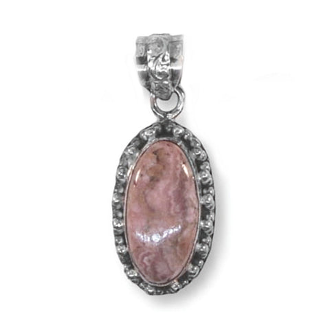 Pink Rhodochrosite Pendant - Fine Silver Plate