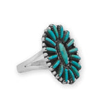 Kingman Turquoise Flower Design Ring Sterling Silver - Handmade