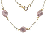 14K Yellow Gold-filled Necklace with Dusty Rose Pink Crystal Wave Pearls