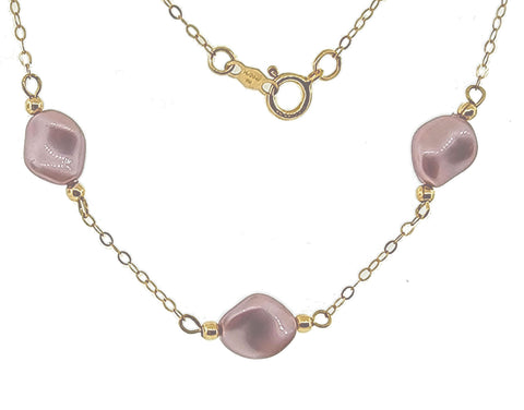 14K Yellow Gold-filled Necklace with Dusty Rose Pink Crystal Wave Pearls