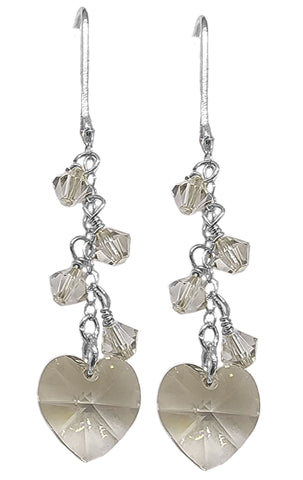Sparkling Crystal Heart Cluster Dangle Earrings Sterling Silver - Silver Shade