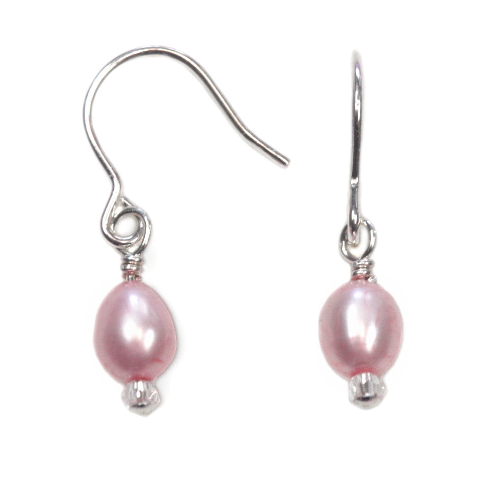 Pink Cultured Freshwater Pearl and Crystal Earrings Sterling Silver