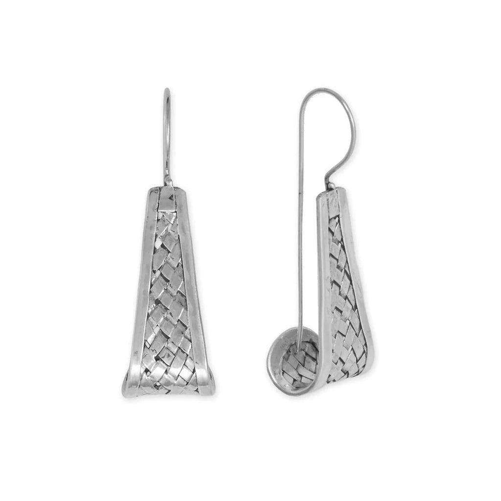 Bali Handmade Weave Pattern Curled Drop Earrings Sterling Silver