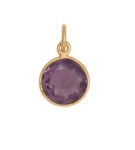 Purple Rounded Faceted Glass Drop Charm 14k Gold-plated Silver