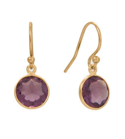 Purple Rounded Faceted Glass Drop Earrings with 14k Gold-filled Ear Wires