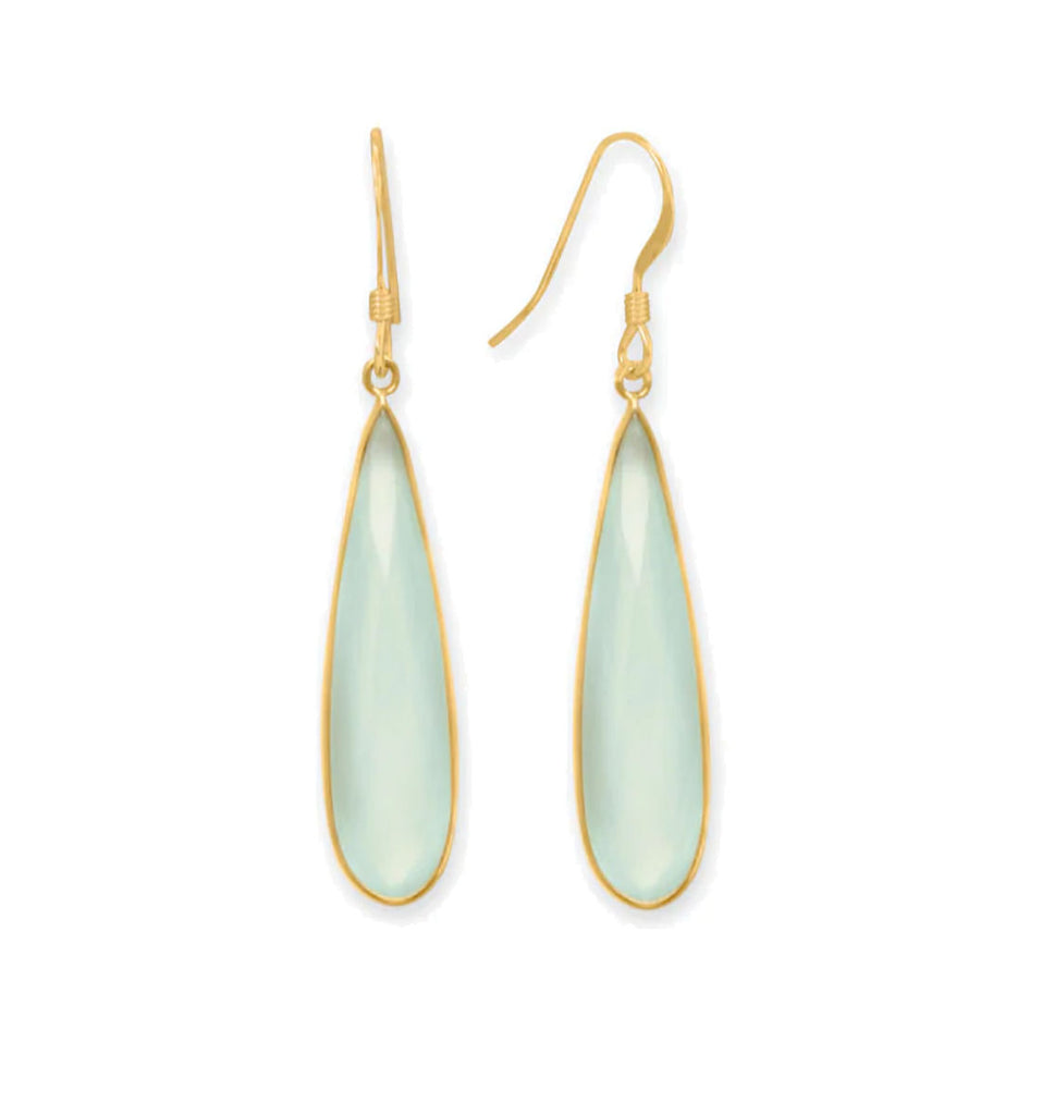 Aqua Chalcedony Faceted Long Drop Earrings 14k Gold-filled