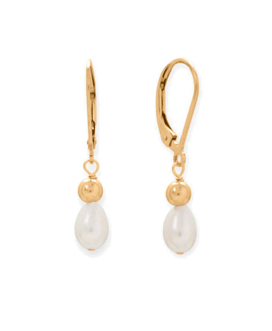 14k Gold-filled Leverback Cultured Freshwater Pearl and Ball Dangle Earrings