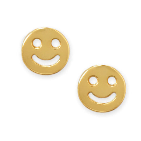 Smiley Face 5mm Stud Earrings 14K Gold-plated Silver