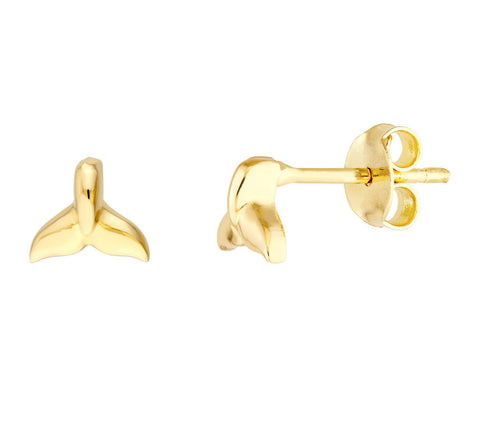 14k Yellow Gold Whale Tail Micro Stud Earrings