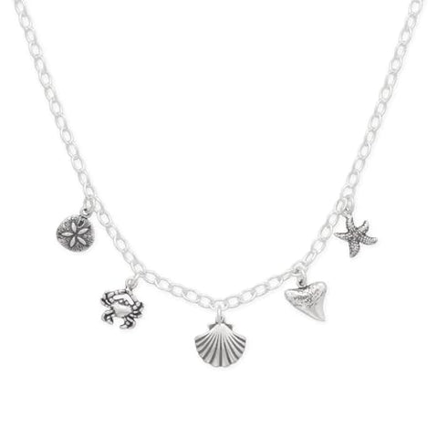 Sea Ocean Nautical Theme Paperclip Charm Necklace Sterling Silver