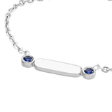 14k White Gold and Two Genuine Sapphire Stones Bar Necklace Adjustable Length