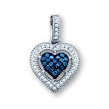 Clear and Blue Diamond Heart Pendant 10k White Gold - Genuine Diamonds