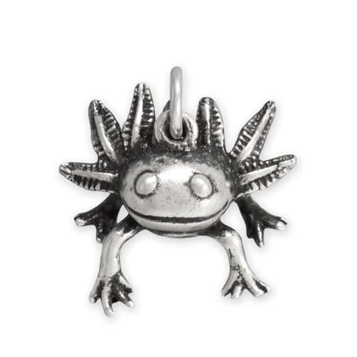 Axolotl Salamander Charm Oxidized Sterling Silver 3D
