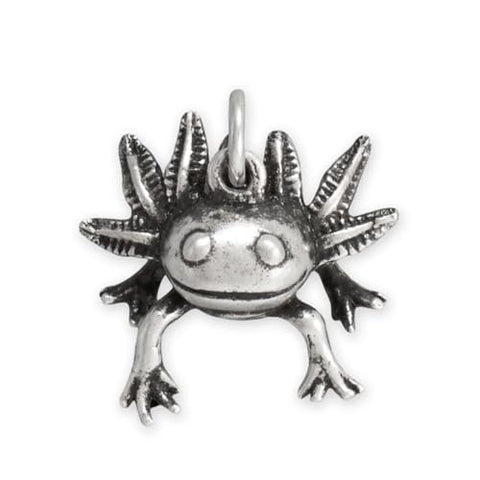 Axolotl Salamander Charm Oxidized Sterling Silver 3D
