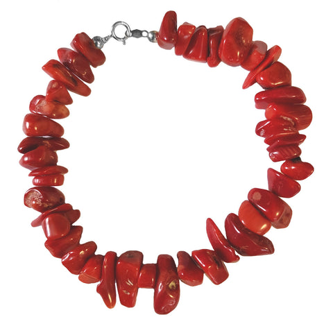 Genuine Dyed Red Coral Chip Bracelet Sterling Silver