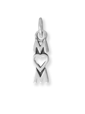 Mom Charm with Heart Sterling Silver
