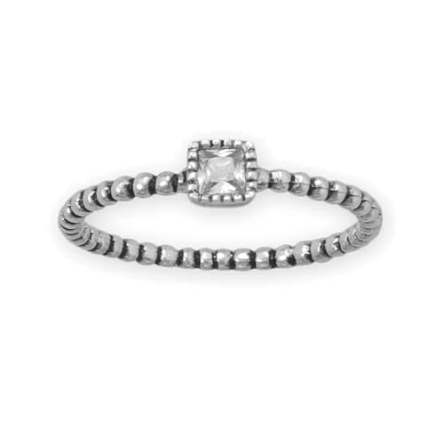 AzureBella Jewelry Sparkling Cubic Zirconia Square Stacking Ring Rhodium on Sterling Silver