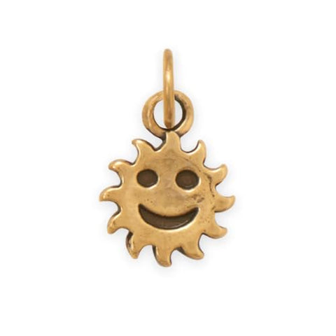Smiling Sun Charm Gold-plated Sterling Silver, Made in the USA