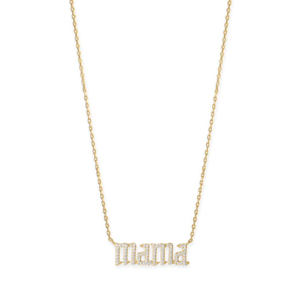 MAMA Necklace with Cubic Zirconia 14k Gold-plated Silver Adjustable