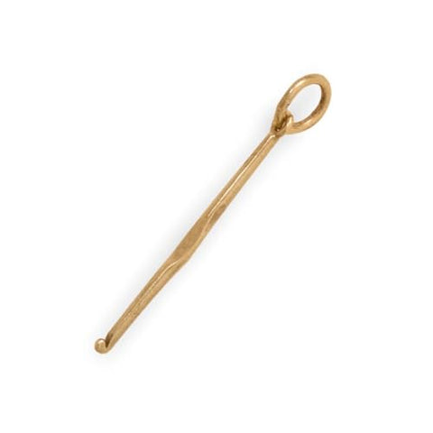 Crochet Hook Charm 3D Gold-plated Sterling Silver, Made in the USA