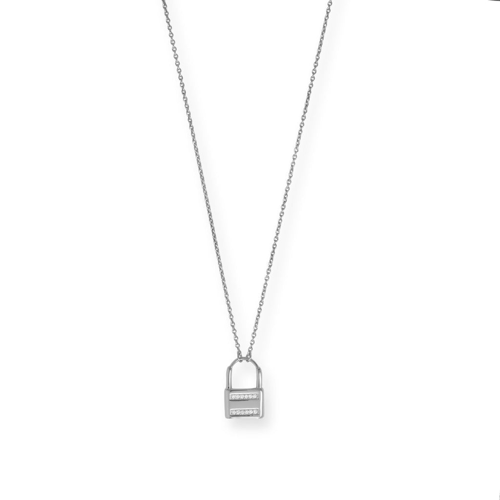 Lock Necklace Rhodium-plated Sterling Silver Adjustable Length