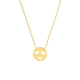 14k Yellow Gold Smiley Face Pendant Necklace with with Heart Eyes Emoji
