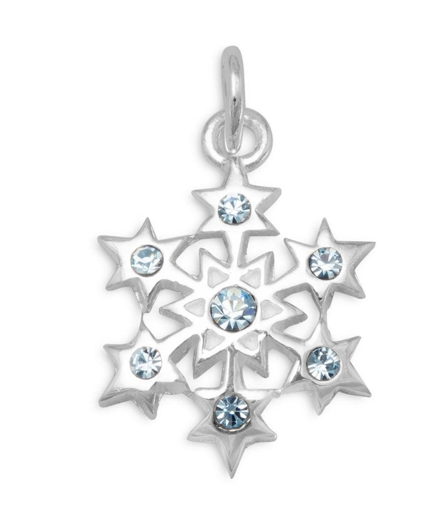 AzureBella Jewelry Snowflake Charm with Blue Crystals and Star Motif Sterling Silver