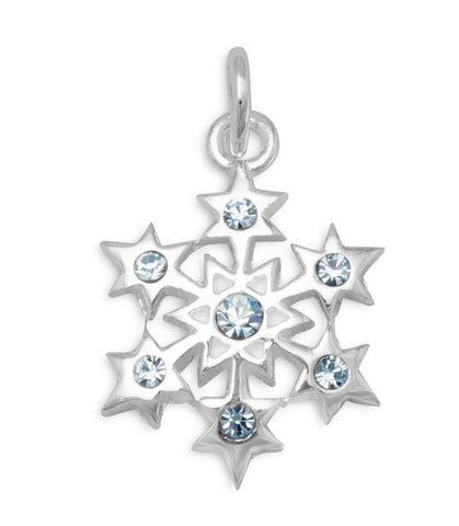 AzureBella Jewelry Snowflake Charm with Blue Crystals and Star Motif Sterling Silver