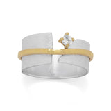 Sterling Silver Band Ring Two-tone Gold-plated and 3mm Cubic Zirconia