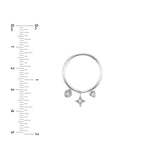 14k White Gold Dangle Charm Ring with Diamonds and Various Shapes