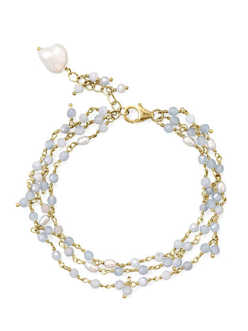 Multlayer Bracelet 14k Gold-plated Aquamarine and Cultured Freshwater Pearl