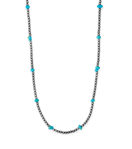 Sleeping Beauty Turquoise Chip and Oxidized Bead Necklace Sterling Silver - Handmade in the USA