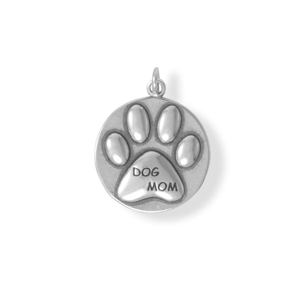 Dog Mom Charm with Paw Print Sterling Silver