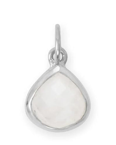 AzureBella Jewelry Sterling Silver Faceted Genuine Rainbow Moonstone Charm Pear Shape