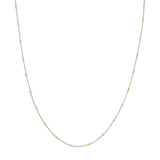 14k Two-tone White and Yellow Gold Satellite Bead Curb Chain Necklace, 16-inch