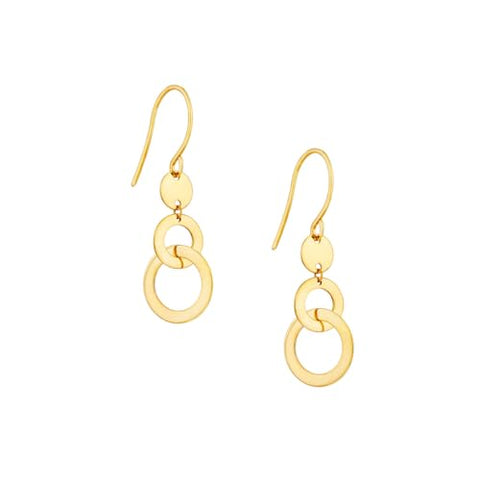 14k Yellow Gold Earrings Double Open Circle Dangles