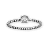 AzureBella Jewelry Sparkling Cubic Zirconia Square Stacking Ring Rhodium on Sterling Silver